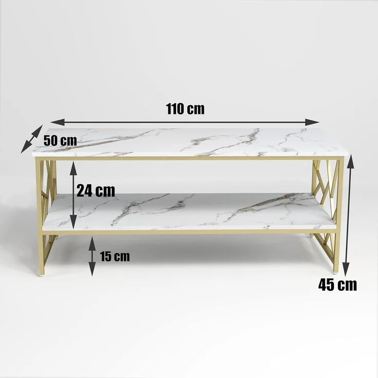 Wohnzimmertisch Weiß Marmor Couchtisch mit Stauraum Gold Tisch – Bild 3