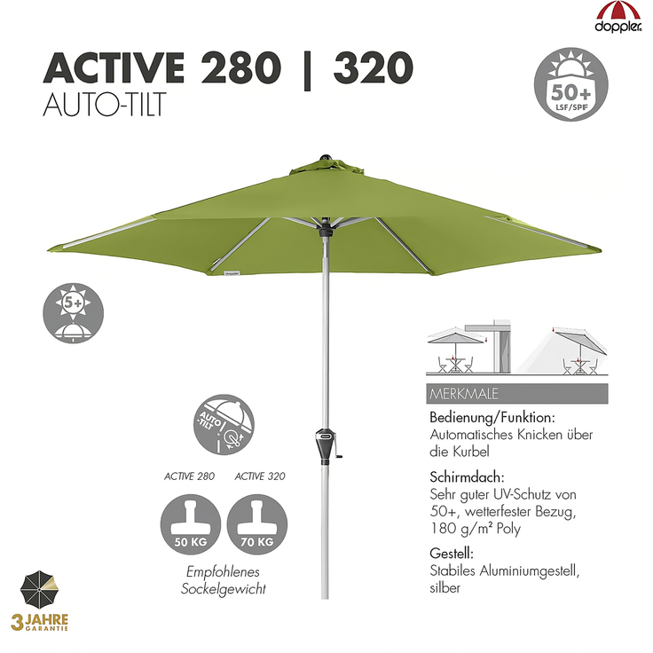 Doppler Sonnenschirm / Kurbelschirm "Active Auto Tilt 320", 320 cm Fresh Green – Bild 6