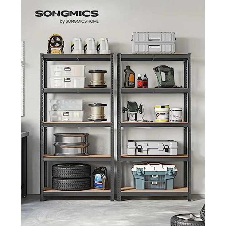 SONGMICS Schwerlastregal, 2er Set, Kellerregal, Lagerregal, 40 x 90 x 180 cm, Regal mit Stahlgestell, jeweils bis 875 kg belastbar, 5 verstellbare Ablagen, grau GLR040G02 – Bild 3