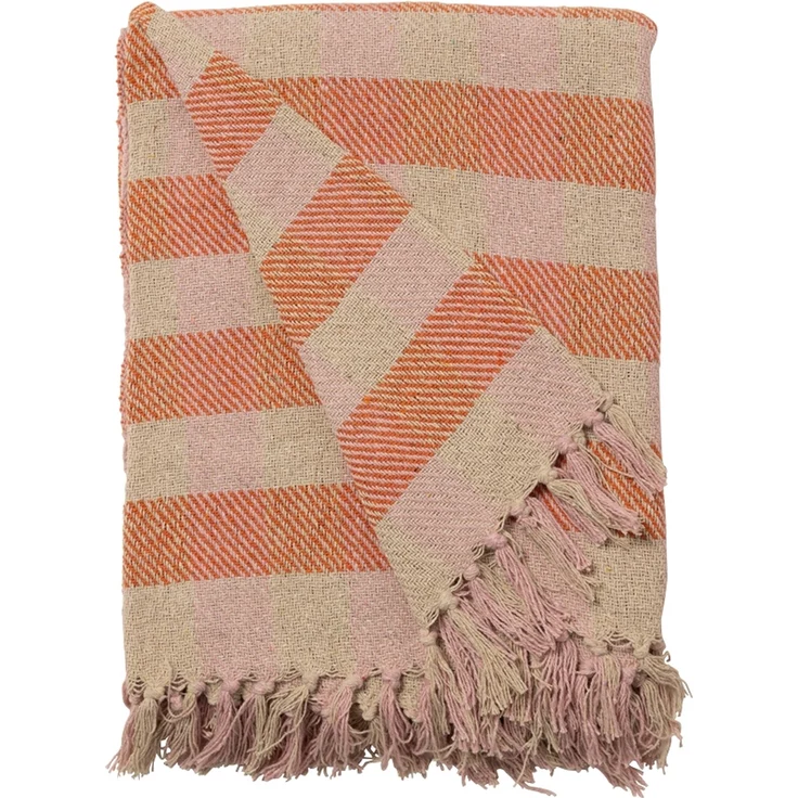 Decke Überwurf Würfel 100% Baumwolle 130x180 cm Skandinavisch Hellrosa-Orange – Bild 1