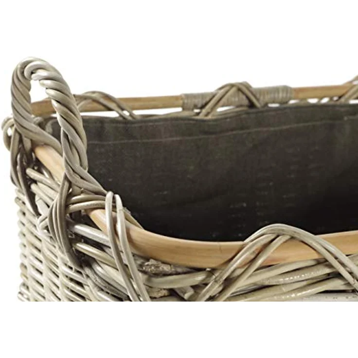 Kobolo Kaminholzkorb Holzkorb Feuerholzkorb, Rattan grau mit Griffen und Leinen, Brennhol (Stück, Stück), 56Lx41x29/36cm – Bild 5