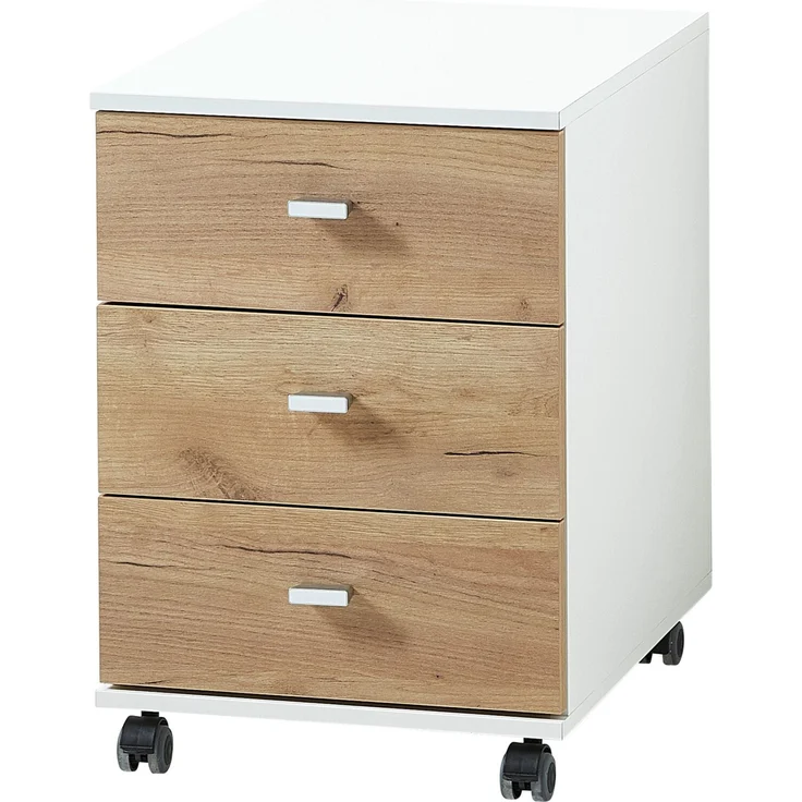 bümö Homy Rollcontainer mit Schubladen, Container aus Holz in Weiß-Eiche - Rollwagen für's Büro als Schreibtisch Unterschrank, Bürocontainer od. Schreibtischcontainer, HYRC-513 – Bild 1