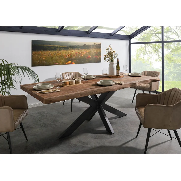 Baumtisch Sheesham 220x100x77 grau gebeizt / Kreuzgestell anthrazit matt FREEFORM 5 – Bild 9