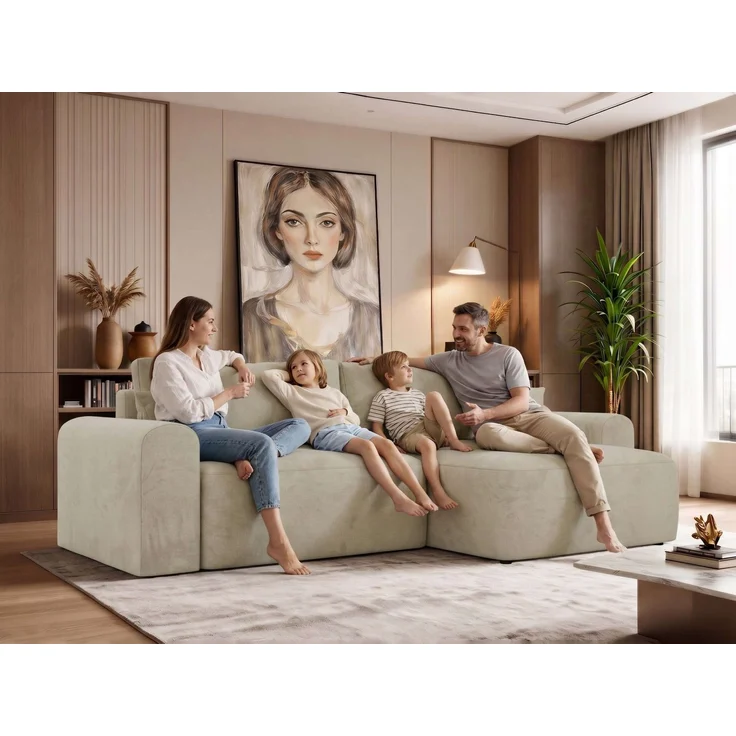 Ecksofa NEKSON L mit Schlaffunktion, L-förmiges Schlafsofa, DL-Mechanismus, mit Stauraum, Schlafsofa - Beige Velvet – Bild 3