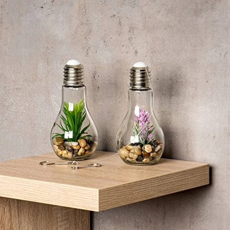Levandeo® LED Dekoobjekt, 4er Set Sukkulenten Glühbirne Glas je B x H 8 x 19cm Deko LED Lampe – Bild 7