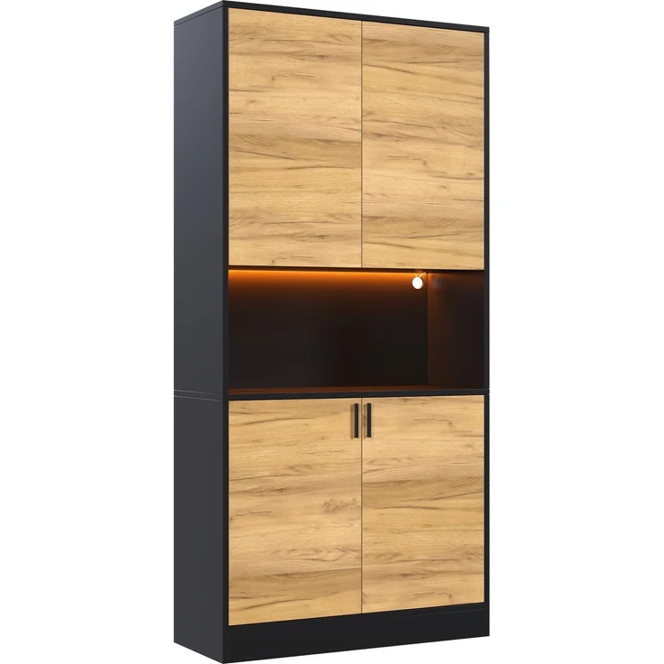 Aktenschrank mit LED-Fach & verstellbaren Böden, 80x35x180 cm, Schwarz/Eiche – Bild 6