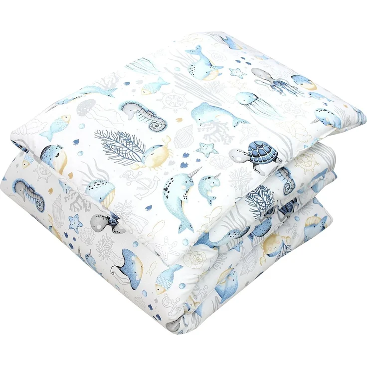 TupTam Kinderbettdecke-Set, Ganzjahresdecke, 2tlg., 1x Bettdecke, 1x Flachkissen, Meerestiere Blau, 135x100 cm – Bild 1