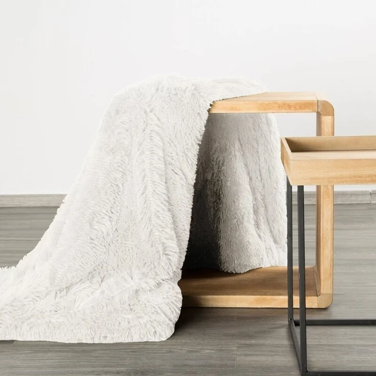 Flauschige Decke Wohndecke Kunstfell Überwurf Sofadecke Kniedecke Tifany 1 170X210 cm silber – Bild 1
