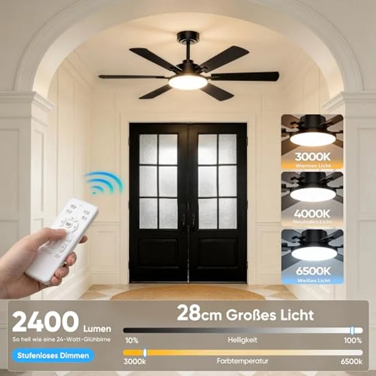 ROTTOGOON Deckenventilator mit Beleuchtung 132cm, Doppelseitige Flügeln – Bild 4