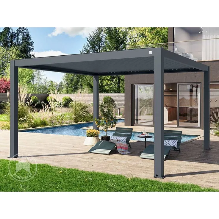 PRIMEYARD Pergola 4x4 m Aluminium Pfosten mit Lamellendach aus Aluminium anthrazitfarbene Terrassenüberdachung