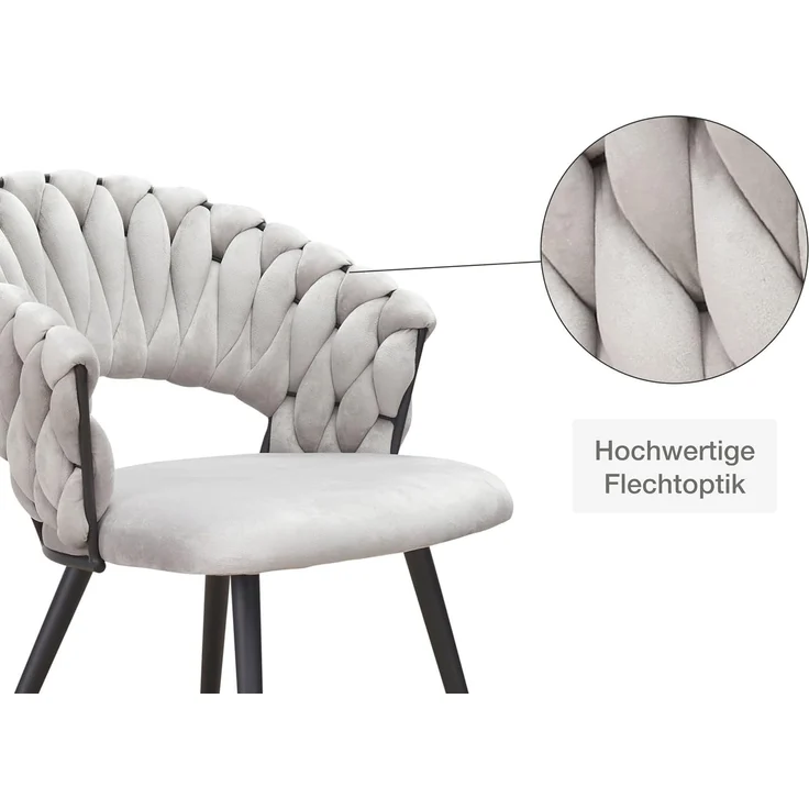 LC Home Esszimmerstuhl »Nancy« Flechtoptik Samt Armlehnstuhl Designerstuhl (Einzelstuhlset, 2 St), Gestell aus Metall – Bild 5
