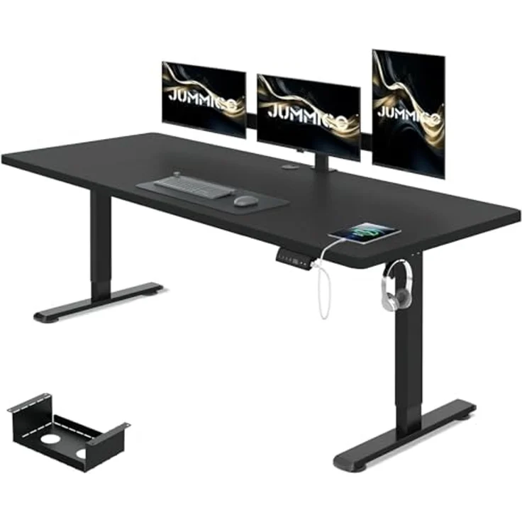 JUMMICO Schreibtisch elektrisch höhenverstellbar mit Kabelwanne & USB-Buchse, Schwarz, 200x80 cm – Bild 1