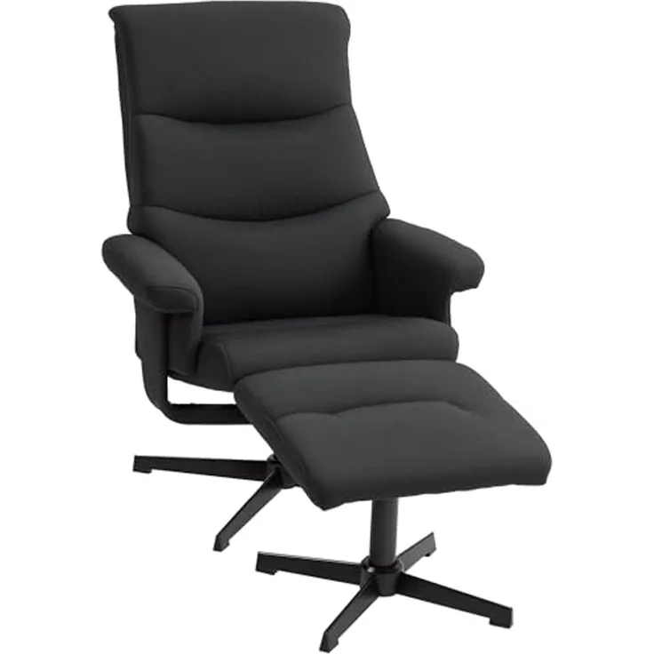 HOMCOM Relaxsessel mit Hocker, Gepolstert Fernsehsessel mit Liegefunktion, Wippfunktion (TV-Sessel, 2-St, Liegesessel), für Wohnzimmer, Schlafzimmer, Schwarz