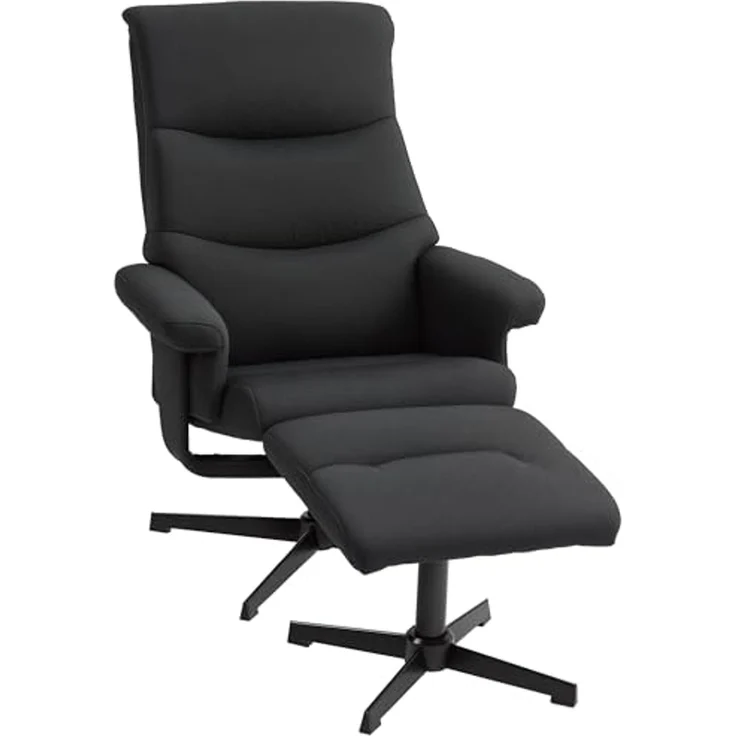 HOMCOM Relaxsessel mit Hocker, Gepolstert Fernsehsessel mit Liegefunktion, Wippfunktion (TV-Sessel, 2-St, Liegesessel), für Wohnzimmer, Schlafzimmer, Schwarz – Bild 1