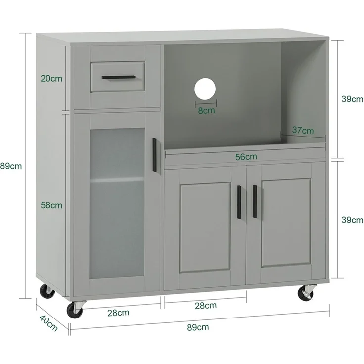 SoBuy FSB78-HG Kücheninsel, MDF, Lackiert, Grau, 89 x 89 x 40 cm – Bild 3