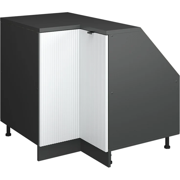 Eck-Küchenschrank für Dachschrägen R-Line Weiß Riffel 75.6 cm mit 1 Tür, Schrankkorpus 60 cm Tiefe Vicco – Bild 1