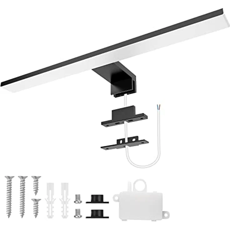 Aourow LED Spiegelleuchte Bad 10W,40cm 820lmn Spiegellampe Badezimmer,Neutralweiß 4000K IP44 Wasserdicht Badlampe Spiegel 230V Spiegelschrank Beleuchtung KLASSE II(Schwarz) – Bild 2