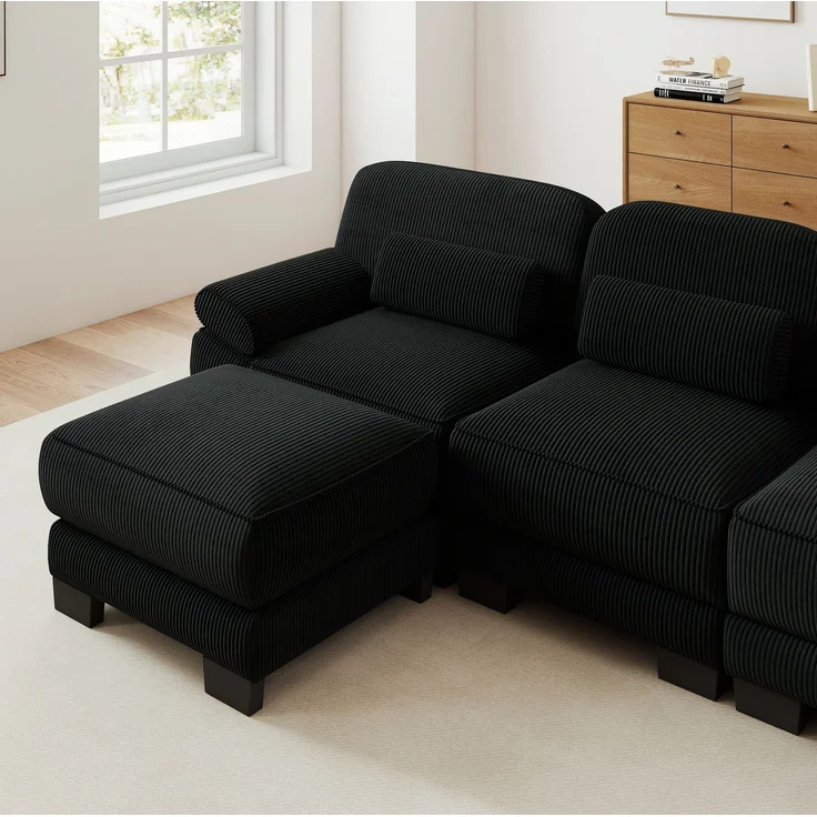 Modulares Sofa 336x161x94 cm in Schwarz mit Cordbezug, flexibler L- oder U-Form – Bild 8