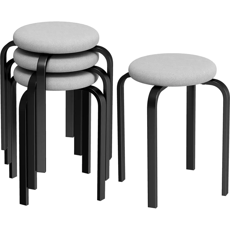 Stapelhocker-Set mit 4 Stück, moderner gepolsterter runder Hocker ohne Rückenlehne für Küche, Esszimmer, Grau--Grau--45x40x40cm--YOUDENOVA