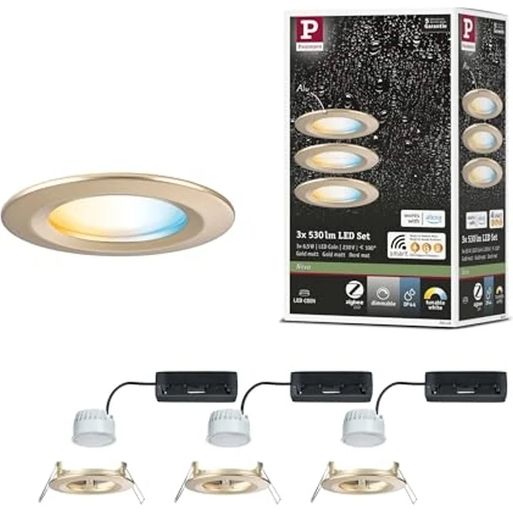 Paulmann 92445 LED Einbauleuchte Nova Coin 3er-Set Zigbee Tunable White Gold matt IP44 – Bild 1