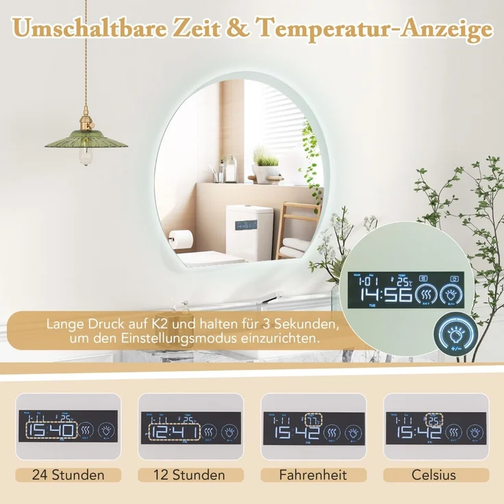 Halbrunder Badezimmerspiegel mit 3-farbigen LED-Leuchten Dimmbarer Kosmetikspiegel – Bild 5