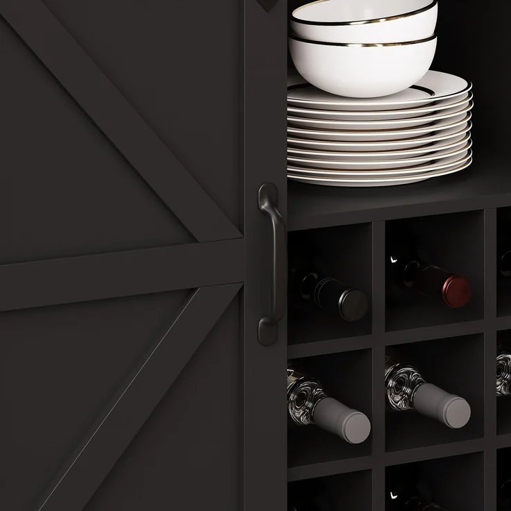 Küchenschrank(105×38.4×180cm), Hochschrank Küchenbuffet, Vitrinenschrank, Buffetschrank mit Verstellbaren Ablagen, Sideboard mit LED-Beleuchtung,Variable Lichtfarben, schwarz--Schwarz--105x38.4x180cm--YOUDENOVA – Bild 7