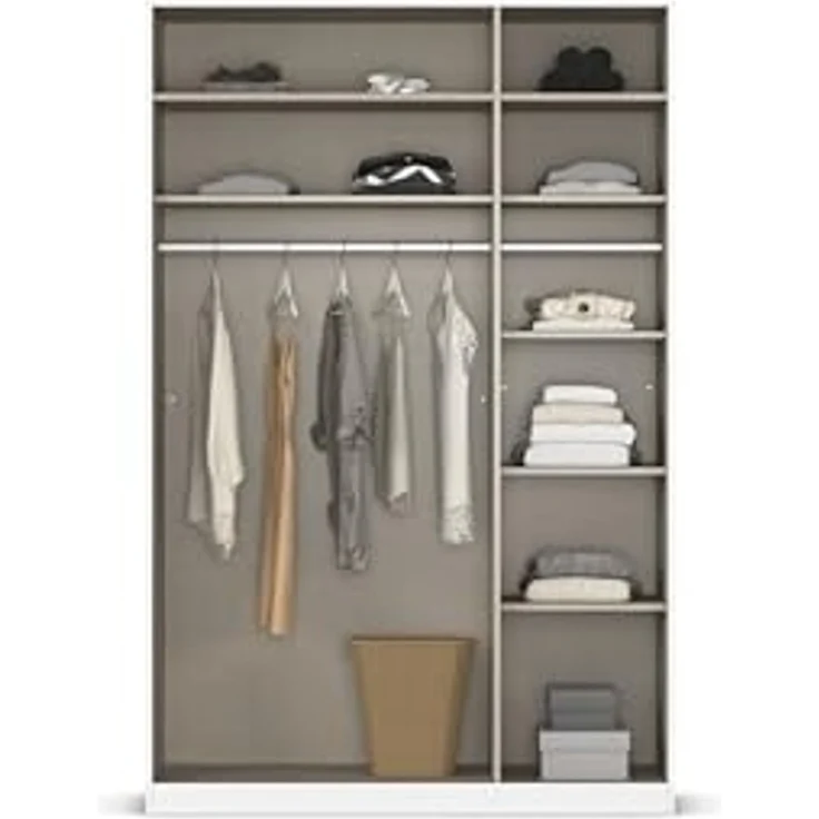 Rauch Möbel Alabama, Kleiderschrank für Schlafzimmer, Kinderzimmer, Wohnzimmer, Garderobe, Flur, 3-türig, Spiegel, mit Zubehör Classic, Farbe Grau metallic, Schwarz, Breite 136 cm – Bild 6