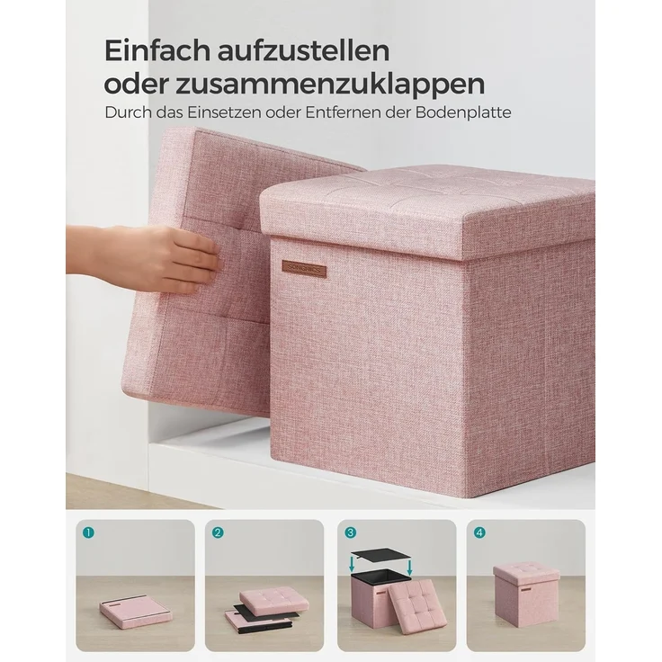 Songmics 30 cm Sitzbank mit Stauraum, klappbare Sitztruhe, Aufbewahrungsbox, Fußbank, pastellrosa LSF028R01 – Bild 6