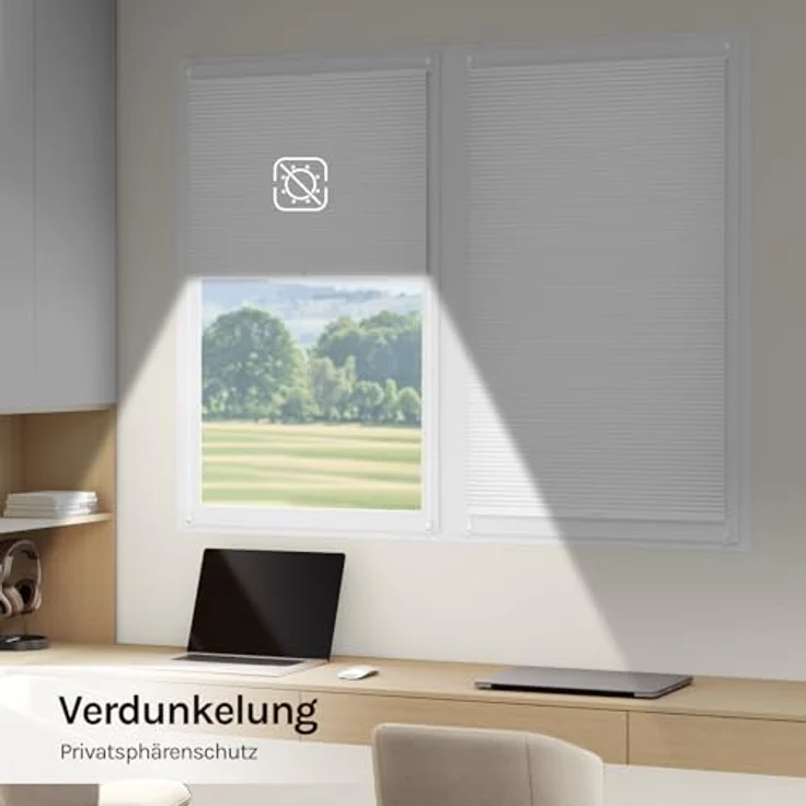 WOLTU Wabenplissee ohne Bohren Verdunklung Thermo Doppelplissee Klemmfix Zweifarbig 60x220 cm Weiß-Weiß, Plissee Faltrollo Sonnen-, Sicht- & Schallschutz, Jalousie Plisseerollo für Fenster & Tür – Bild 5