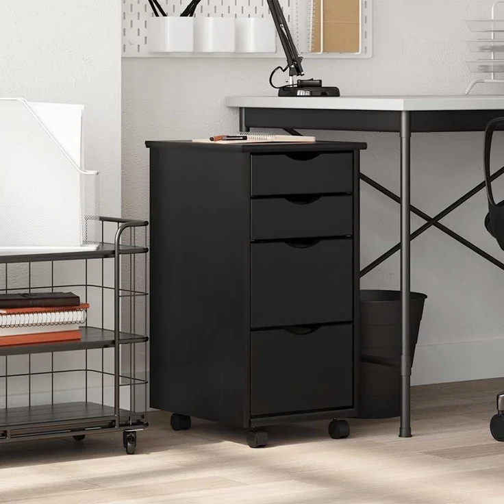 vidaXL Rollschrank mit Schubladen MOSS Schwarz Massivholz Kiefer 4015792 – Bild 1