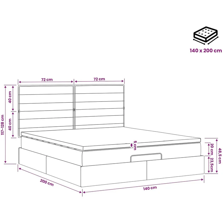 vidaXL Ottoman Bett mit Matratze mit Kopfteil Taupe 140 x 200 cm Stoff 3457415 – Bild 12