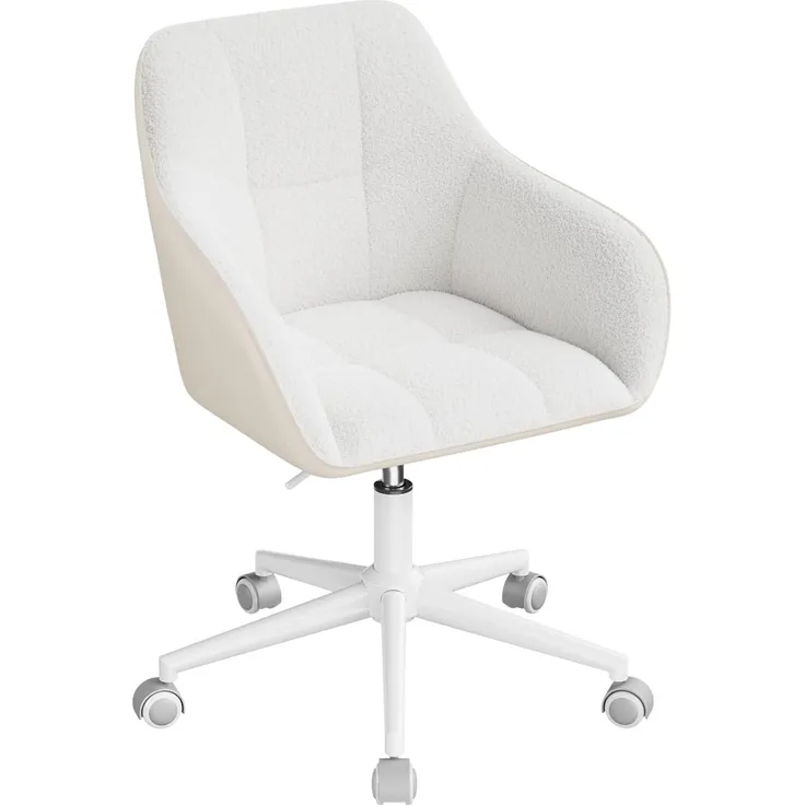 WOLTU Homeoffice Stuhl, Schreibtischstuhl, Drehstuhl, Schminkstuhl, höhenverstellbar, 150 kg belastbar, mit Bouclé-Sitz, Creme+Beige, BS175grcm