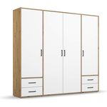 Rauch Möbel Voyager Schrank Kleiderschrank Drehtürenschrank, Alpinweiß/Eiche Artisan, 4-türig mit 4 Schubladen, inkl. 1 Kleiderstange, 5 Einlegeböden BxHxT 187x194x53 cm