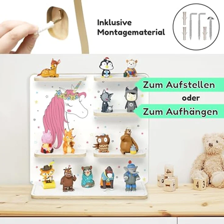 stadtecken Holzregal für Musikbox – Passend für Toniebox & ca. 40 Tonies | Perfekte Aufbewahrung fürs Kinderzimmer | Zum Aufhängen | Erweiterbar (Einhorn ohne Musikbox) – Bild 7