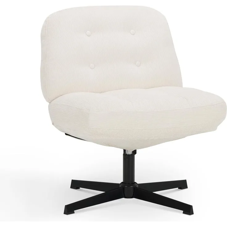 COLAMY Ergonomischer Bürostuhl Ohne Rollen, Schneidersitz Stuhl, Criss Cross Chair, 360° Drehbar Lehnstühle Lounge, Schminktisch Stuhl für Home Office, Weiß