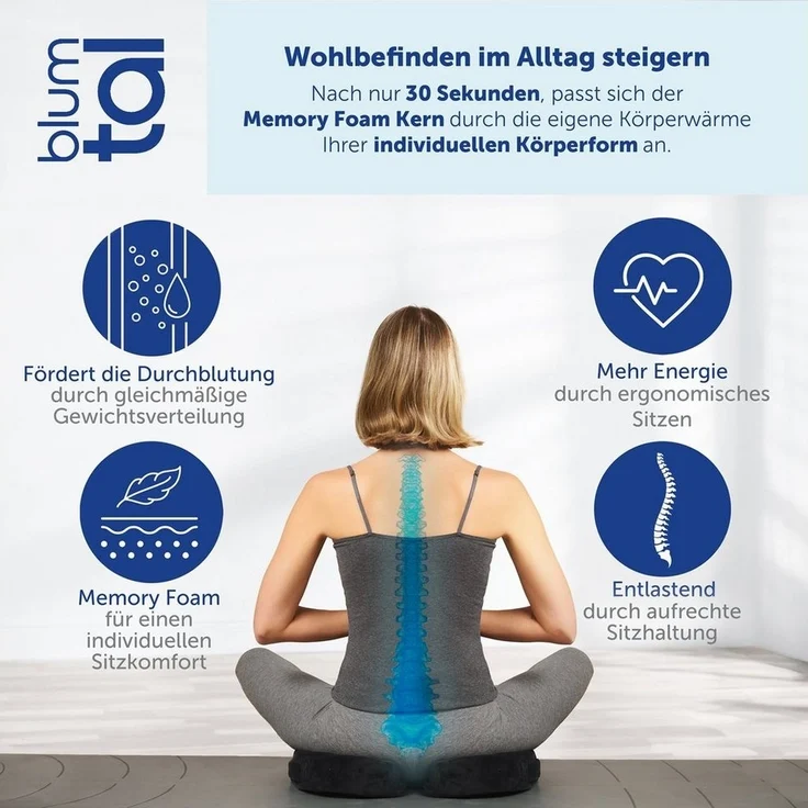 Blumtal Sitzkissen Ergonomisches Sitzkissen - in 3 Härtegraden, ideales Sitzkissen für das Auto und Büro – Bild 2