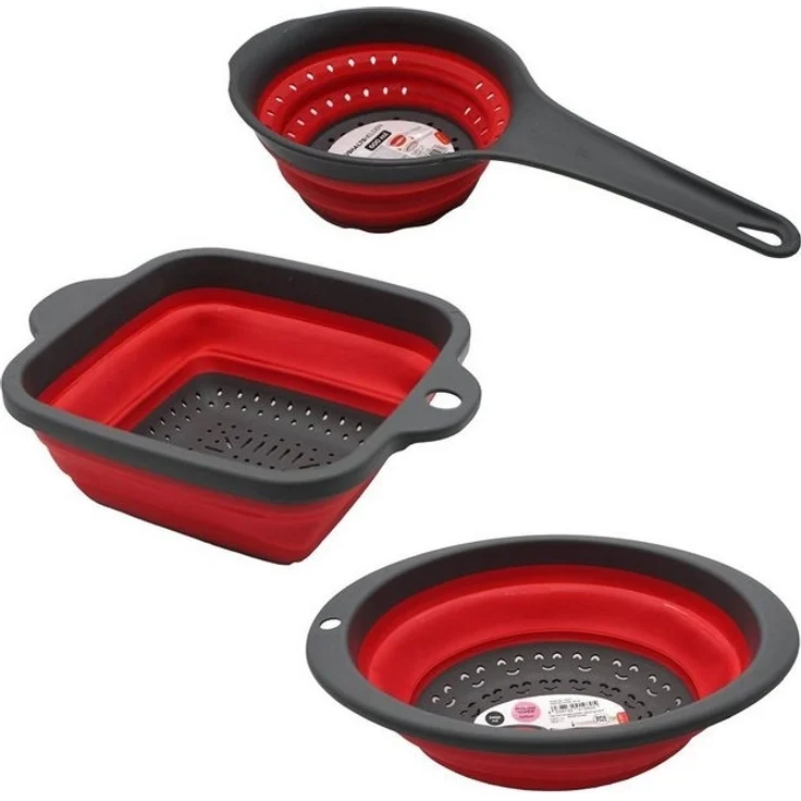 HAC24 Küchensieb Abtropfsieb Nudelsieb Silikonsieb Küchensieb Seiher Küchenhelfer Sieb, Silikon, (Set, 3-St), Platzsparend, Faltbar – Bild 4