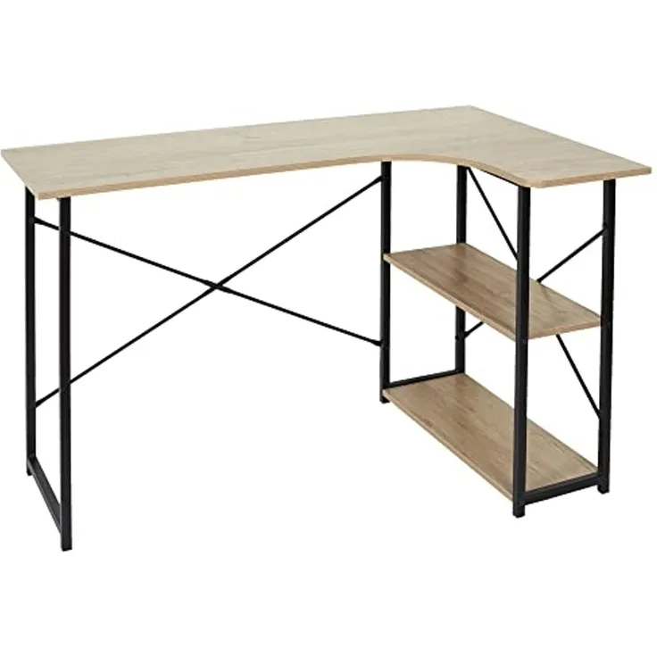 HOME DECO FACTORY HD7109 Job Eck-Schreibtisch, Möbel, Schwarz, zum Lernen, integriertes Regal, Metall, 120 x 74 x 74 cm
