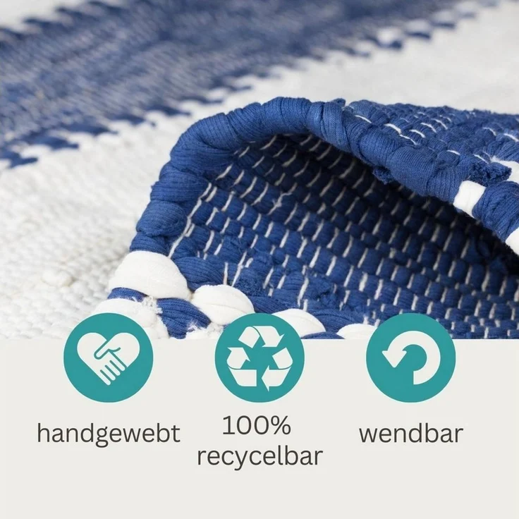 Wohnando Teppich MY-RUG Aarav, Chindi-Teppich 150x80cm, rechteckig, Höhe: 10 mm, aus recycelten Baumwollresten, handgewebt, wendbar, mit Fransen – Bild 4