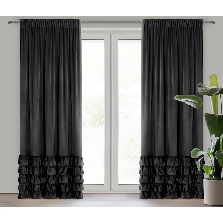Vorhang DANI mit Rüsche Velours Samtvorhänge schwarz 140x270 cm Kräuselband – Bild 9