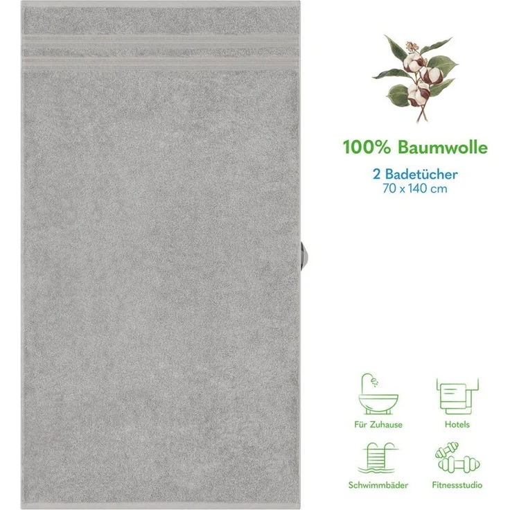 HAMMETEX Duschtuch 2er Set Badetücher 70x140 cm, 100% Baumwolle, Weich & Saugstark, Frottier (Set, 2-St), mit Bordüre, einfarbig, weich – Bild 2