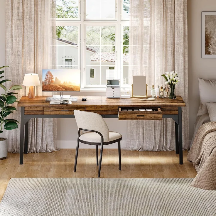 LITTLE TREE Schreibtisch Computertisch 200 cm, großer Schreibtisch aus Industriell Holz und Metall als Bürotisch Arbeitstisch für 2 Personen, ideal für Homeoffice oder Wohnzimmer, Rustikales Braun – Bild 7