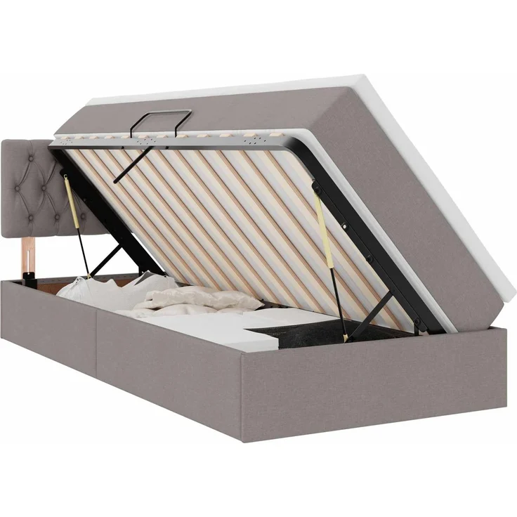 vidaXL LED-Speicherbett mit Matratze Taupe 100 x 200 cm Stoff 3371190 – Bild 2