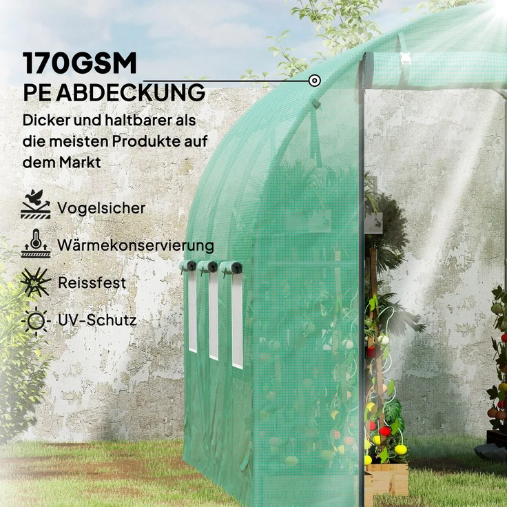 MELAYR, Polytunnel Gewächshaus mit Kunststoff-Abdeckung und Stahlrahmen, 300 x 200 x 195 cm, Grün – Bild 6