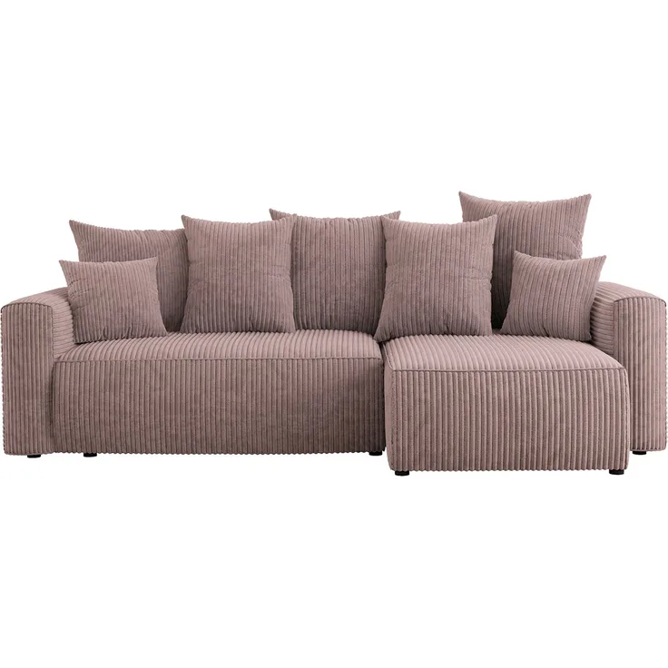 MEBLINI Schlafcouch mit Bettkasten - 238x142x73cm - Altrosa Cordstoff - DAVE - Kleines Ecksofa mit Schlaffunktion - Sofa mit Relaxfunktion und Kissen - Kleine Couch L-Form - Eckcouch