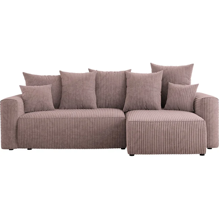 MEBLINI Schlafcouch mit Bettkasten - 238x142x73cm - Altrosa Cordstoff - DAVE - Kleines Ecksofa mit Schlaffunktion - Sofa mit Relaxfunktion und Kissen - Kleine Couch L-Form - Eckcouch – Bild 1