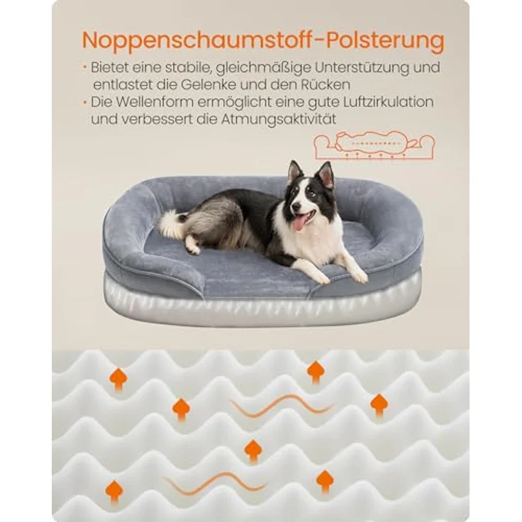 Feandrea Hundebett, Hundekissen, für große Hunde, 91 x 68 x 18 cm, orthopädisch, wasserdichte Innenschicht, erhöhte Ränder, Abnehmbarer, waschbarer Bezug, rutschfest, hellgrau PGW282G01 – Bild 4