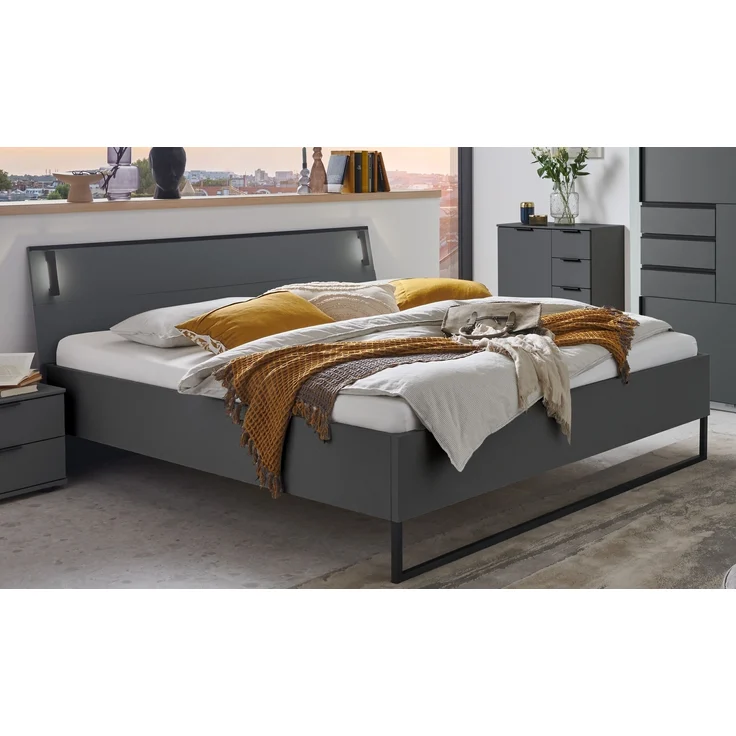 Schlafzimmer-Set >Tilburg< (5tlg.) Bett 168x92x210cm, Schrank, 2 Nachtkommoden, Sideboard, Grafit – Bild 2