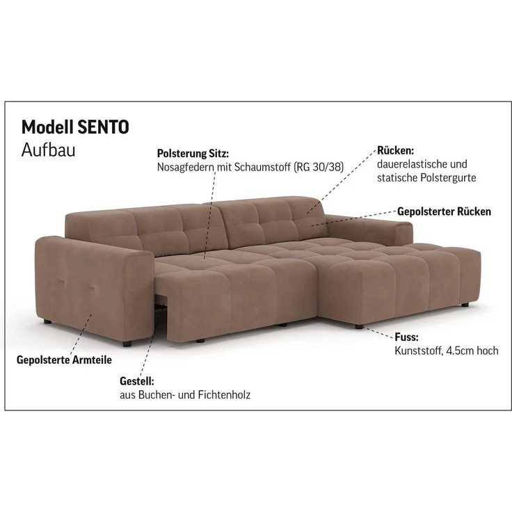 COTTA Ecksofa Sento L-Form, B: 280 cm, Chenille-Struktur, XXL Recamiere B: 133 cm, mit elektrische Sitztiefenverstellung, kubisch, bequemer Sitz – Bild 4