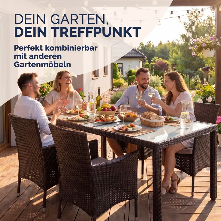 CASARIA® Gartentisch Wetterfest 150x90cm Polyrattan – Bild 7